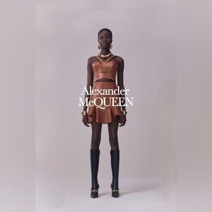 Alexander McQueen Brown Leather Corset-Style Halter Dress Size 38 New with Tags